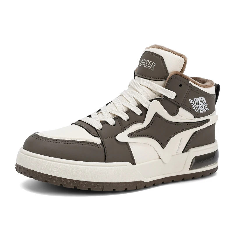 

Winter men's warm sneakers Mid-high top with velvet lining breathable Leather upper non-slip wear-resistant soles original shoes