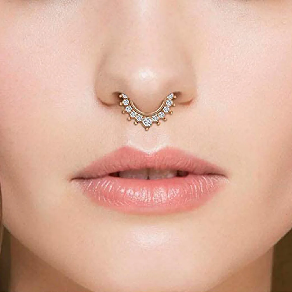 1Pc Fashion Rhinestone Fake Nose Ring Hoop  Faux Septum Piercing Ring Cheater Jewelry Faux Piercing Women Non Piercing Jewelry