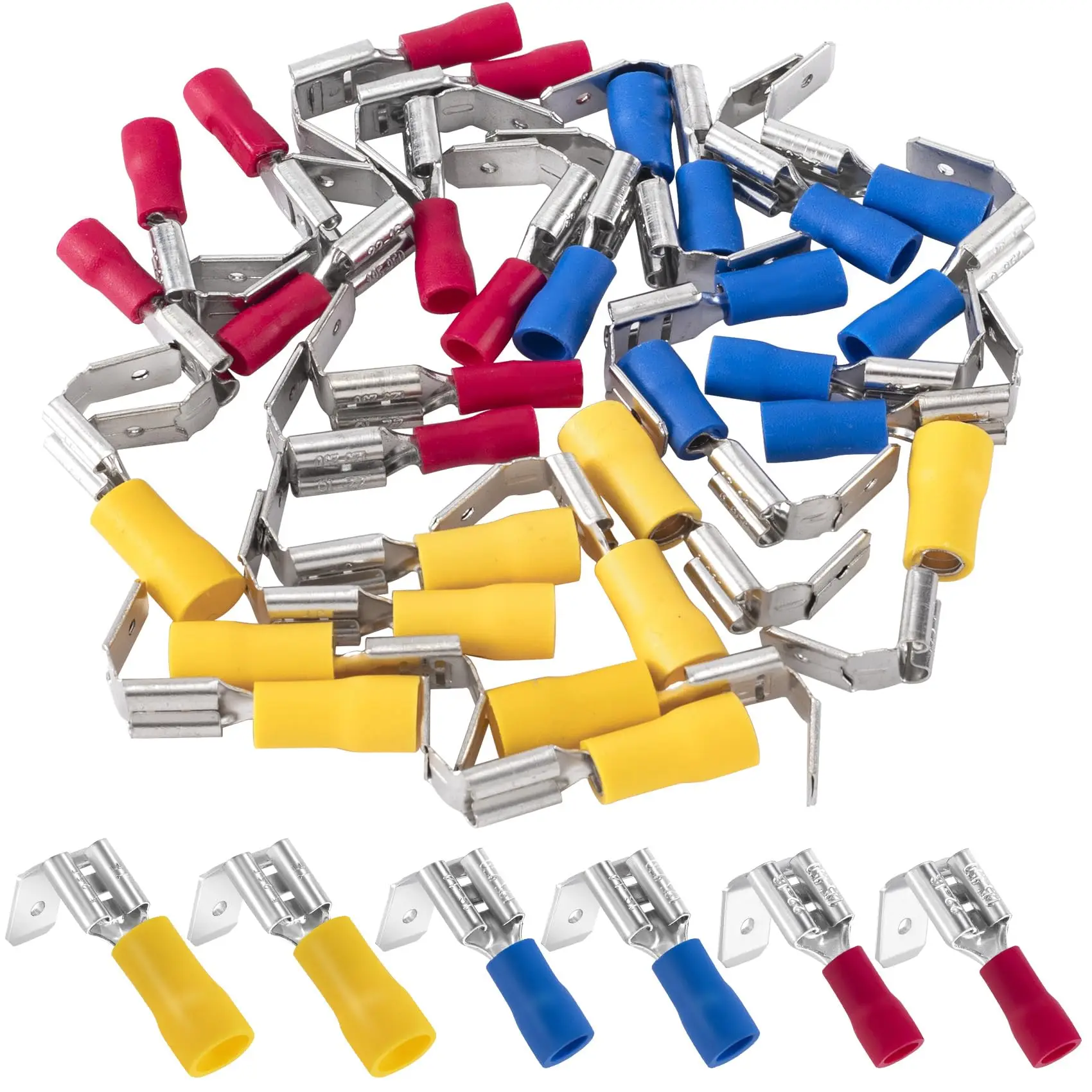 20pcs/Set Piggy Back Spade Terminators Insulated Butt Connector Crimp Electrical Terminals 10-22AWG Red Blue Yellow