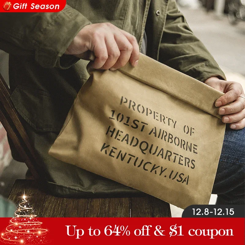 Maden Heren Vintage Handtassen Olie Wax Canvas Handtas Kaki Casual Print Tas Envelop Retro Capaciteit Tas