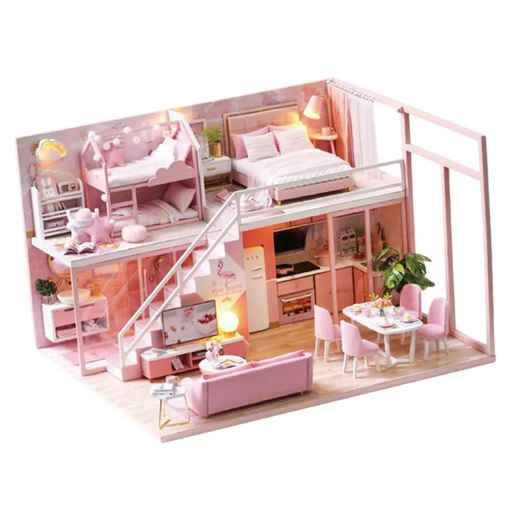 Bonecas De Madeira DIY Para Crianças, Brinquedos De Mão, Quarto, Presente Modelo Rosa, 1:24