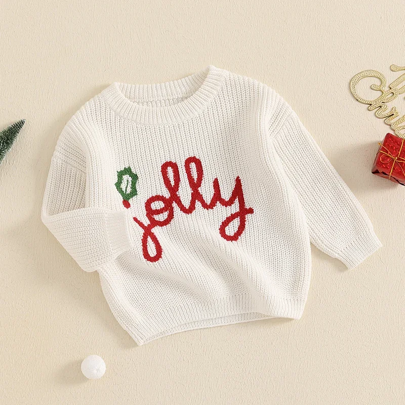 Kid  Winter Fall Clothes Boy Girl Christmas Sweater Letter Embroidery Pullover Knit Pullover Tops