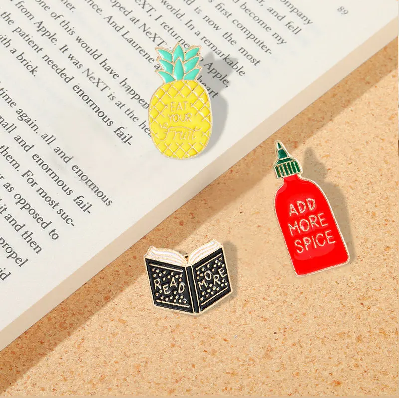 EAT YOUR FRUIT ADD MORE SPICE READ MORE Brooch Denim Jacket Pin Badge Fashion Jewelry gift for friends Cartoon pins Pineapple