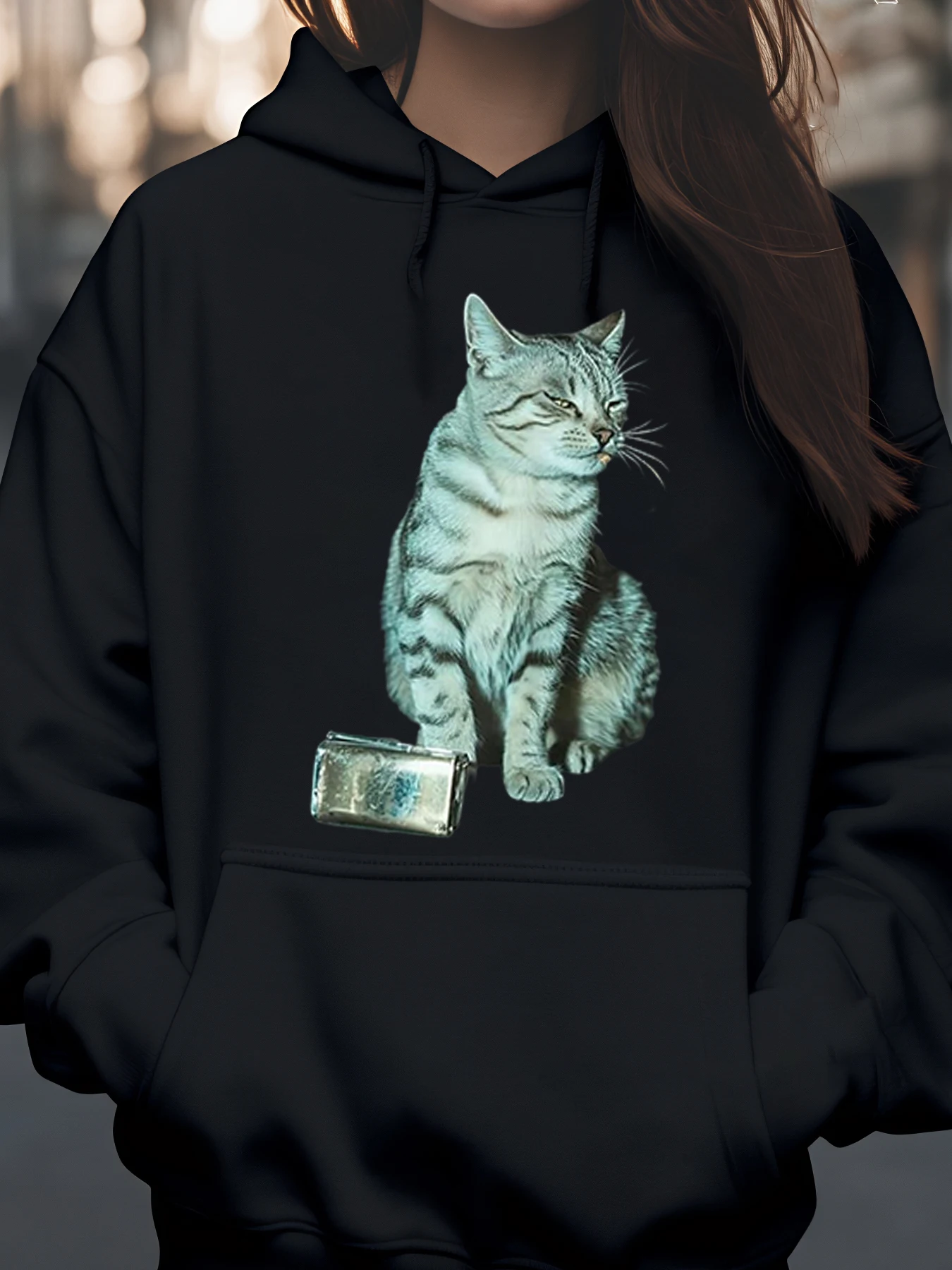 Cat Print Hoodie Halloween Casual Wear Women's Fashion