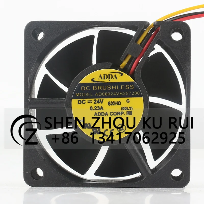 Chassis fan AD06024VB257200 Original ADDA 6025 0.23A 24V three-wire inverter cooling fan 60*60*25MM