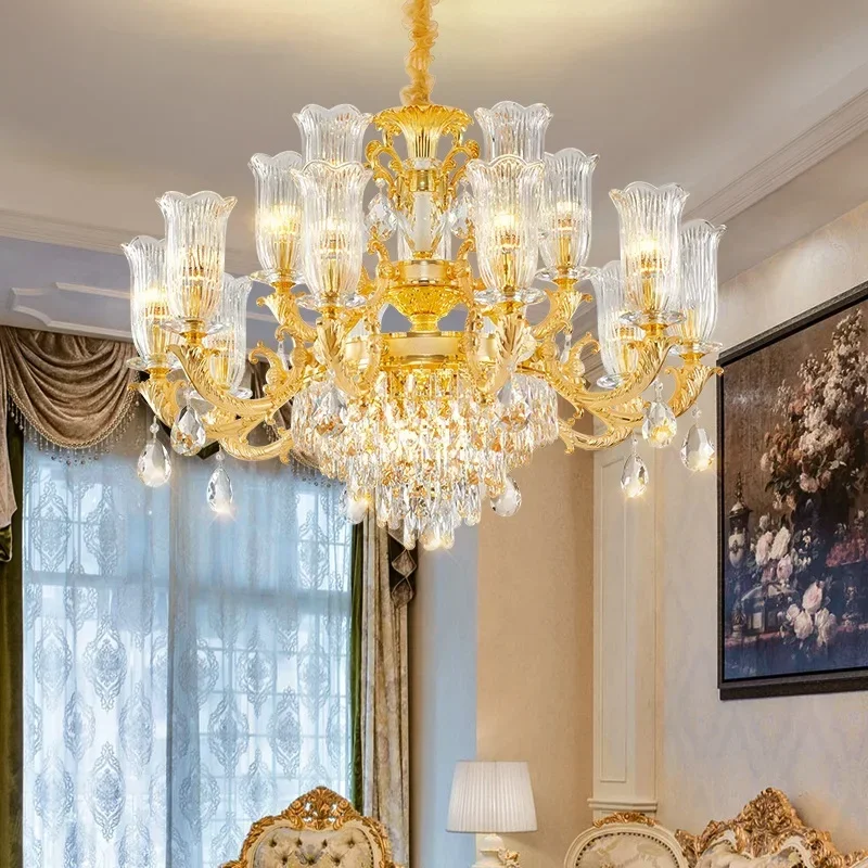 Luxury Crystal Pendent Lamp LED European Living Room Restaurant Bedroom Villa Hotel Duplex Staircase Chandelier