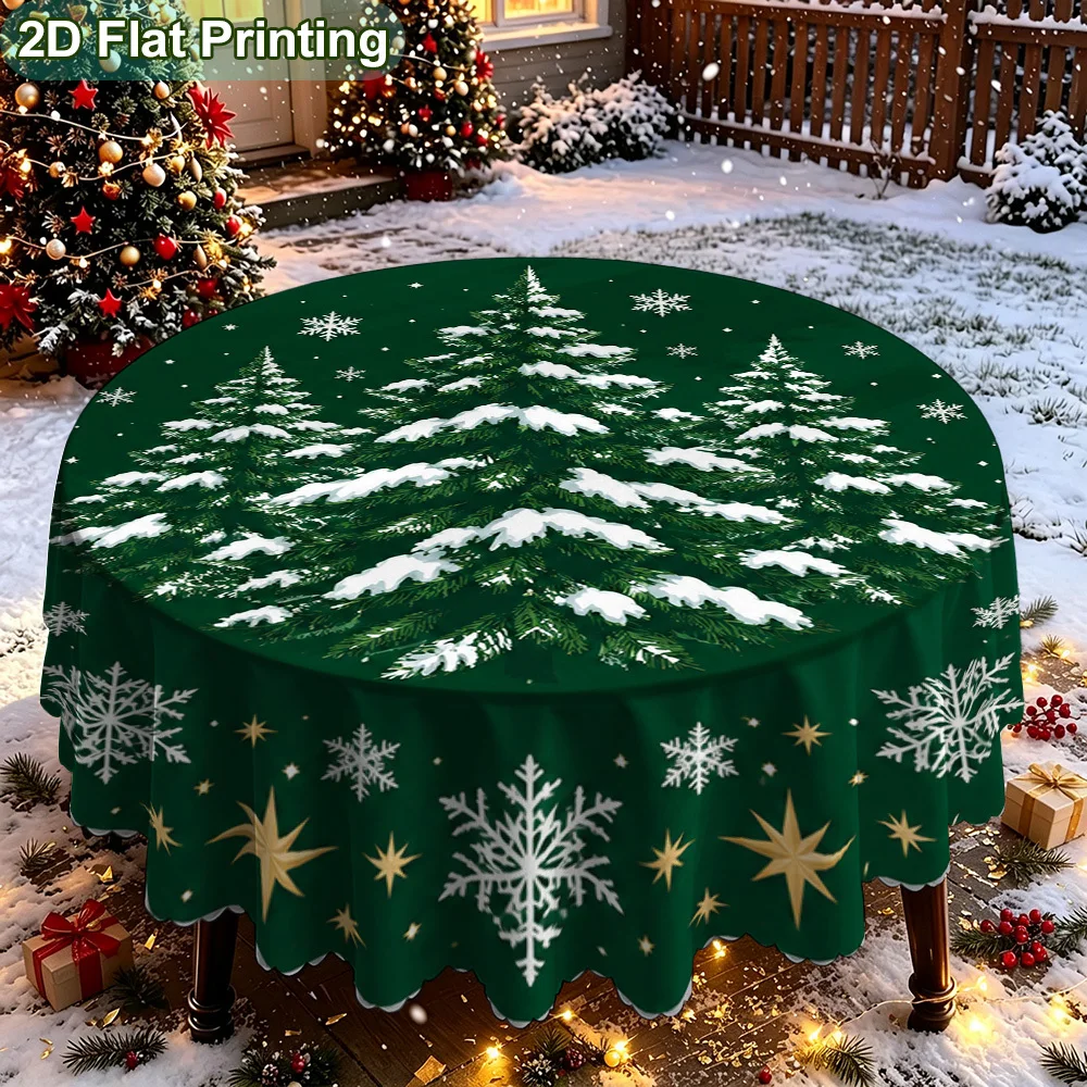 1 winter frost pine and cypress round tablecloth for winter table decoration, housewarming gift, 2D flat