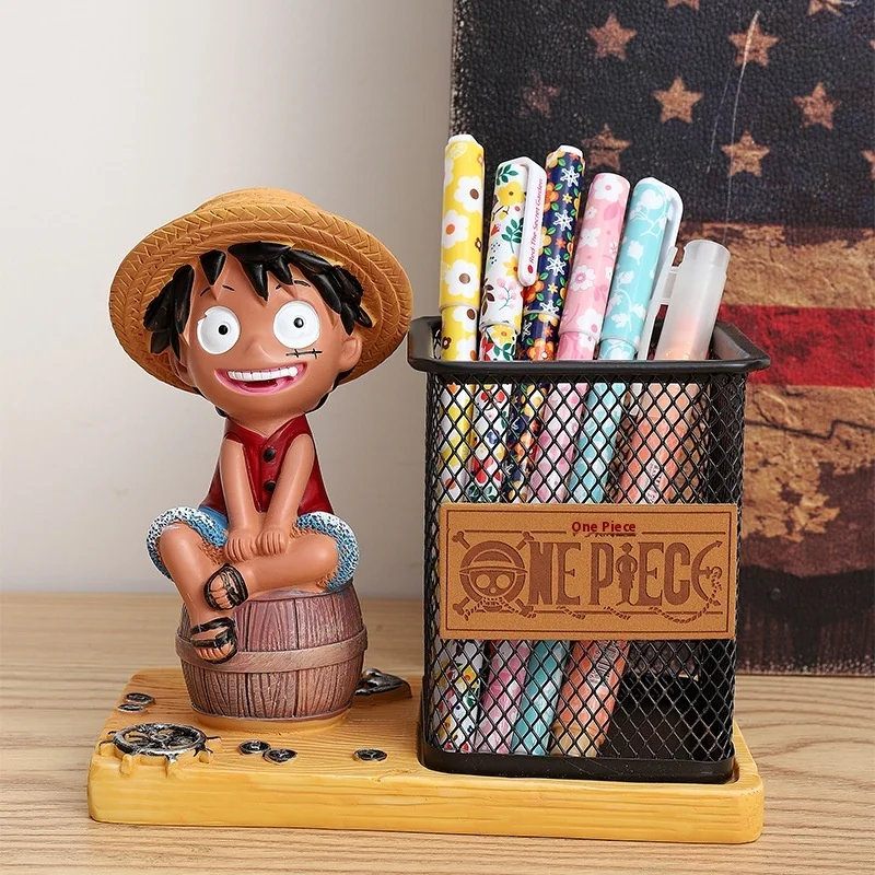 Japanese Cartoon Anime Luffy Hand-Held Office Doll Desktop Storage Pen Holder Ornaments Creative Boys Birthday Gift Wholesale