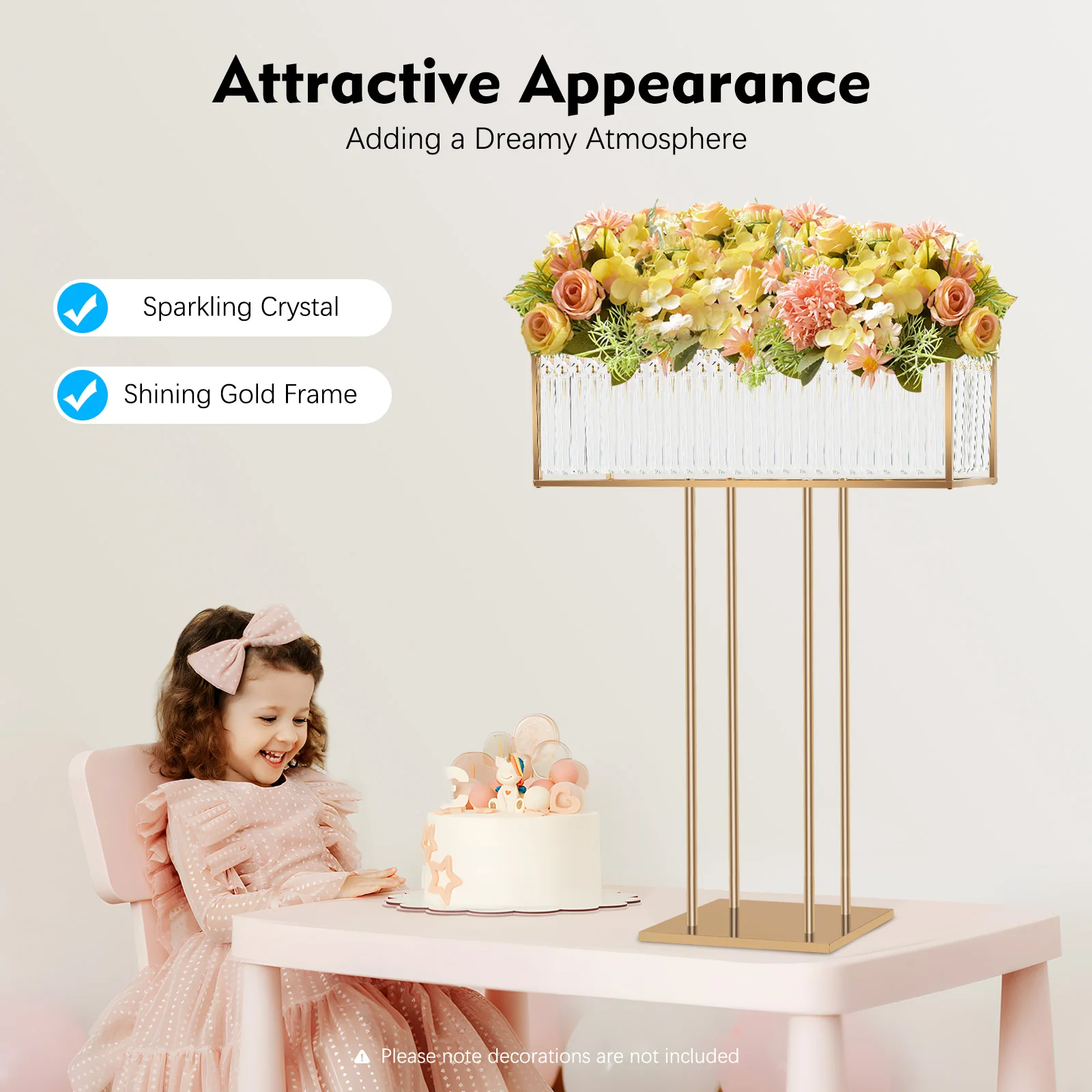 

Gold Vases Wedding Centerpieces, 35.43" Tall Crystal Flowers Stand, for Wedding Banquet, Home Decorations, Birthday Party