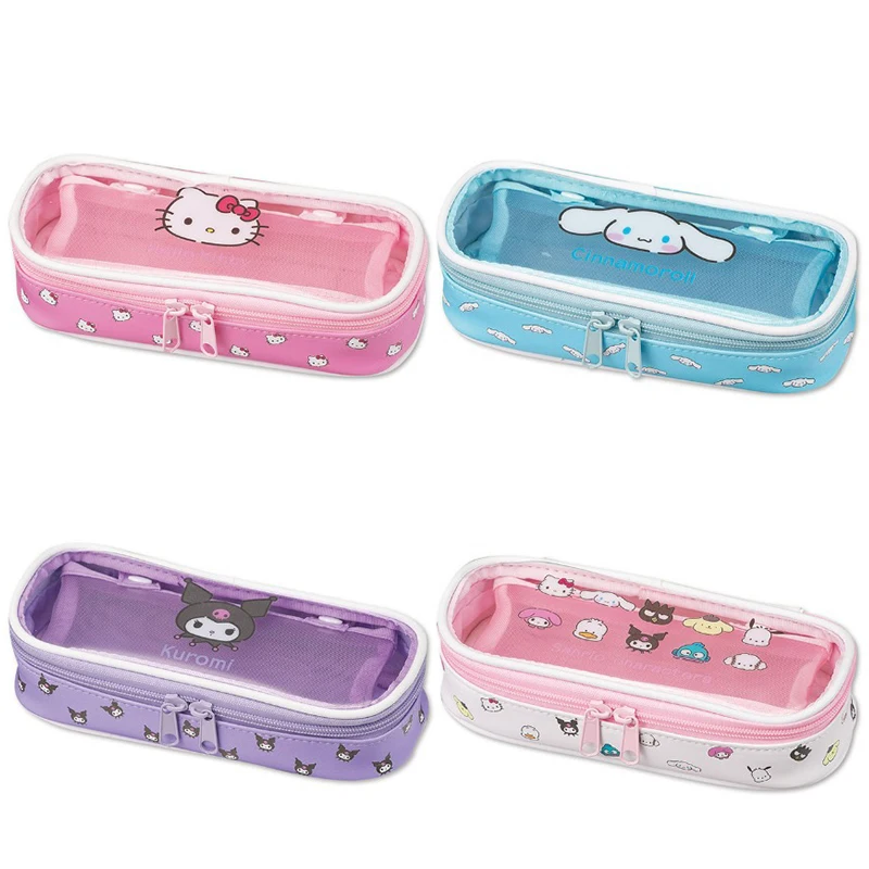 Cute Cartoon Hellokitty Melody Kuromi Cinnamoroll Pvc Transparent Waterproof High-Looking Student Pencil Bag Wash Cosmetic Bag