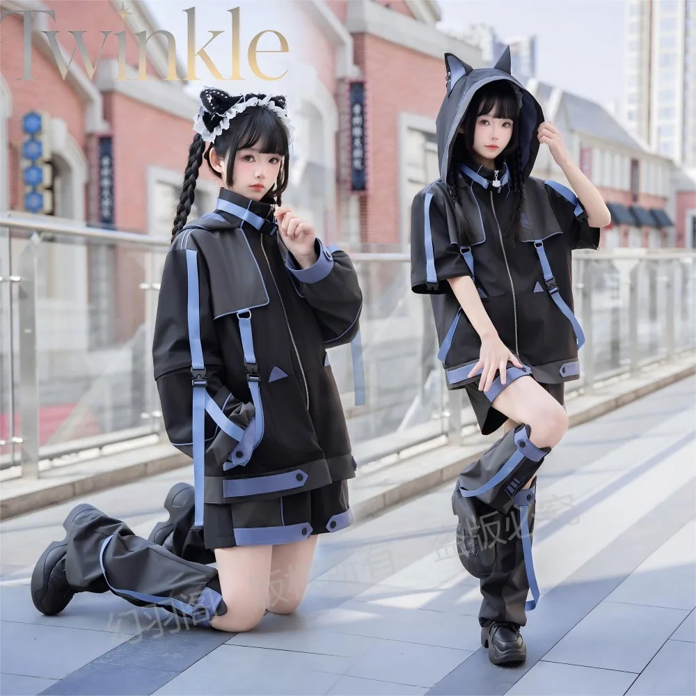 Y2K Windbreaker Jacket Women Waterproof Windproof Cat Ear Hood Alternative Streetwear Fall Sportswear Set