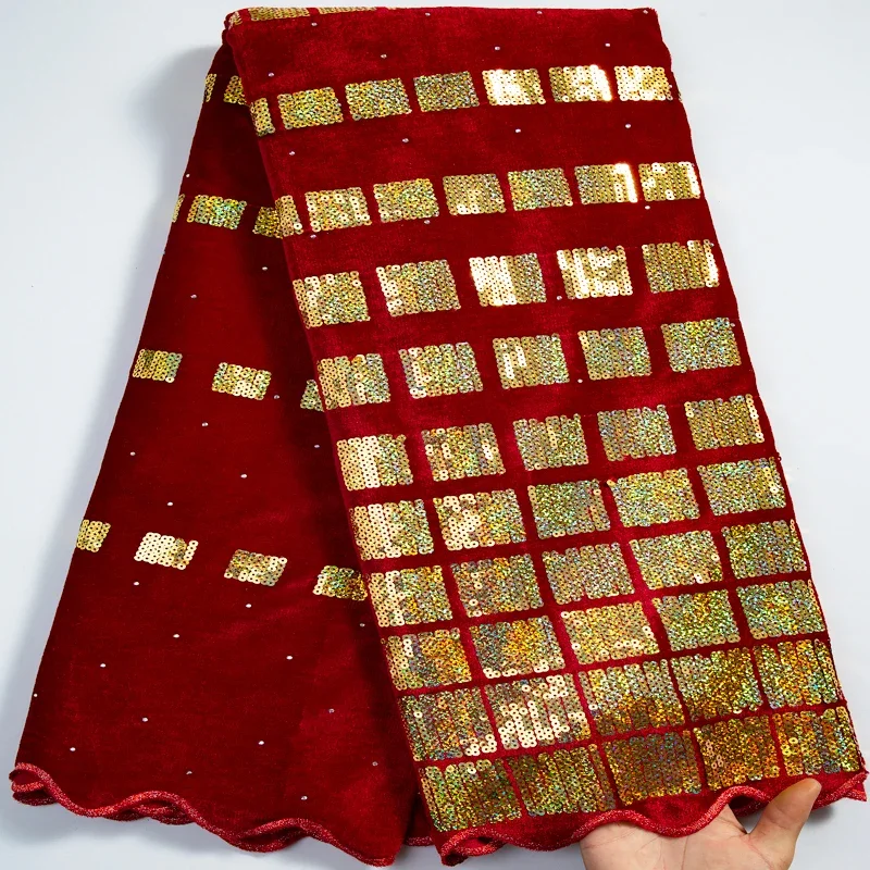 SJD French Velvet Sequins Lace Fabric French Flocking Lace 2024 Hot Sale Nigerian Velvet Fabric For Women Evening Dresses 3334