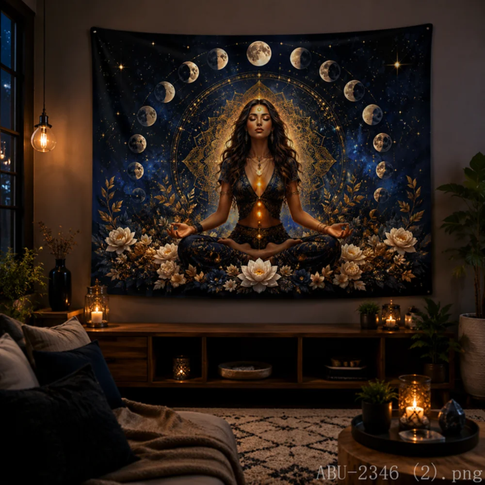 VIKAMA Cosmic Floral Chakra Tapestry Bohemian Energy Wall Art for Dorm Living Room Boho Aesthetic Home Decor Art Soft