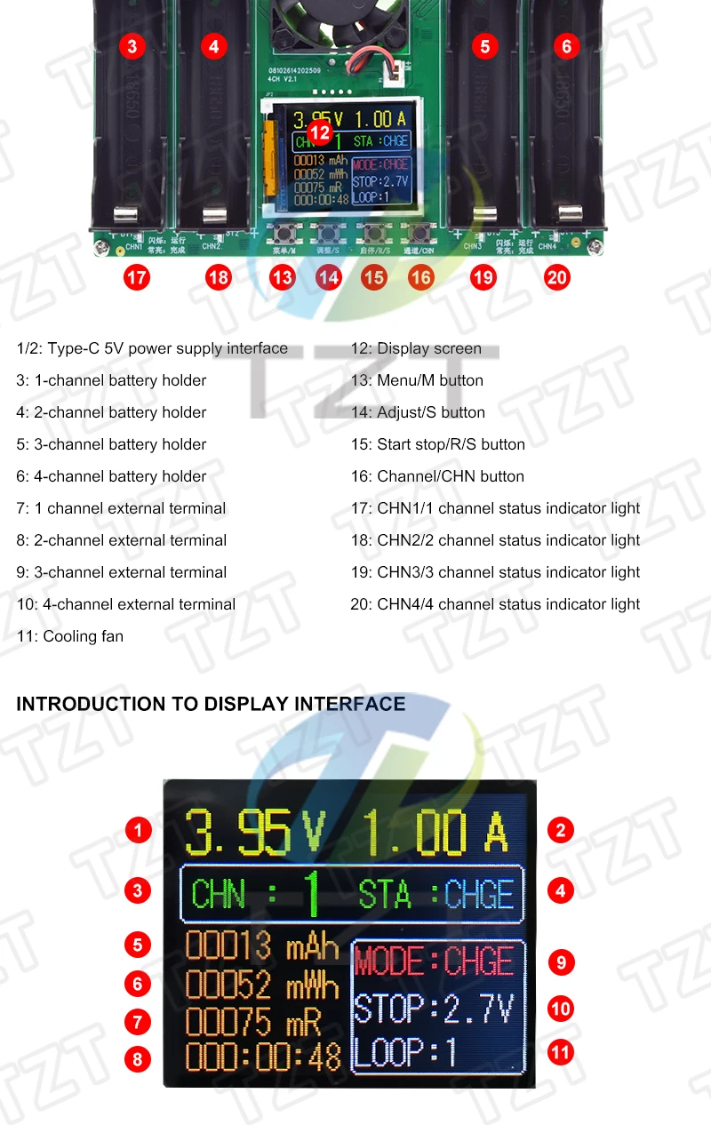 TZT 1/2PCS Typ-C LCD 4-Kanal-Display Batteriekapazitätstester MAh Lithium Digitaler Batteriedetektormodul – Detail 2