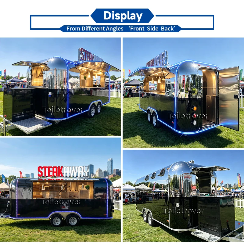 DOT CE Certified Stainless Steel Food Trailer Pizza Burger Coffee Mobile Food Cart American 3 Sink Commercial Food Truck