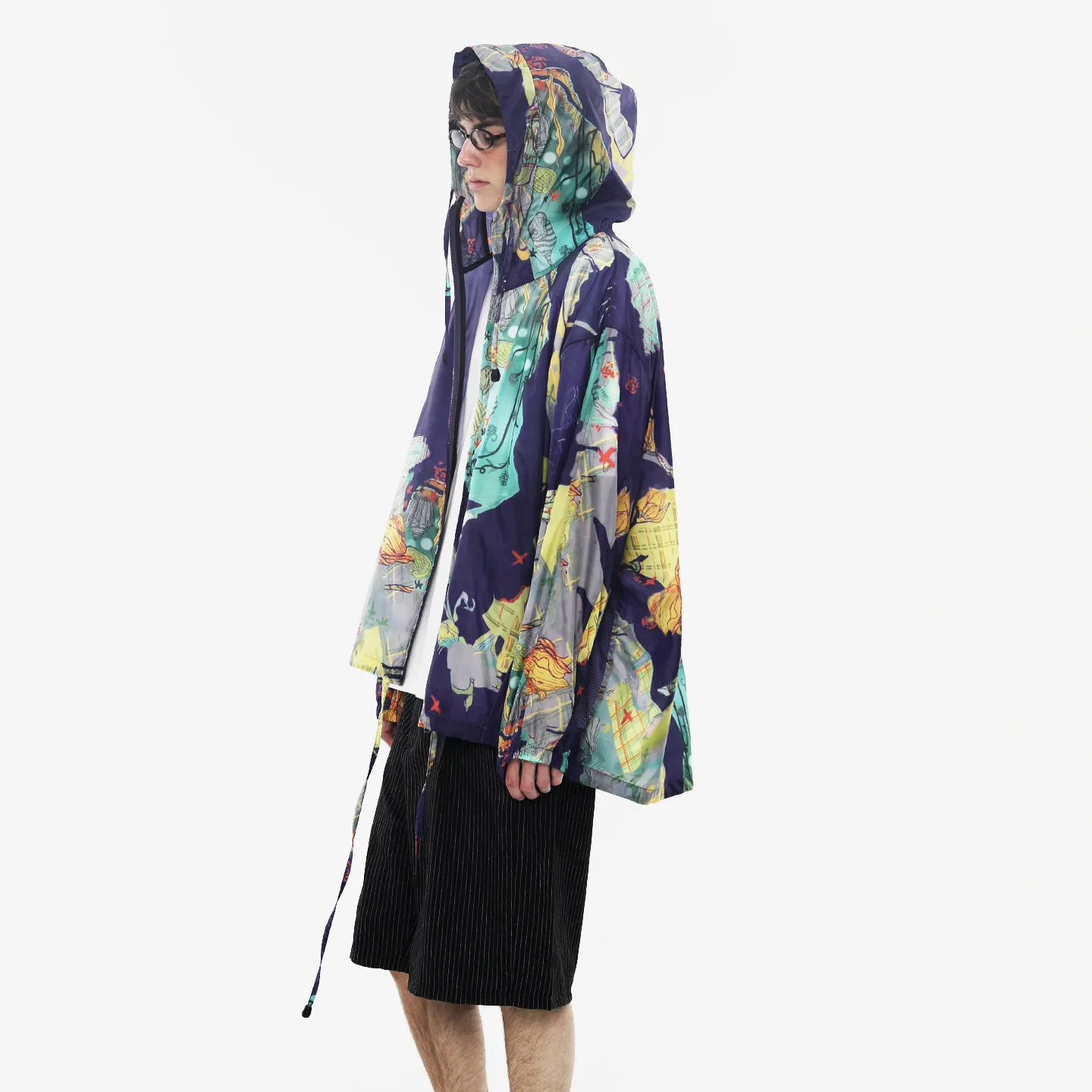 Summer Men Streetwear Abstract Print Hooded Jacket Lightweight Mesh Oversized Wine Red Sunscreen Clothing for Casual Wear
