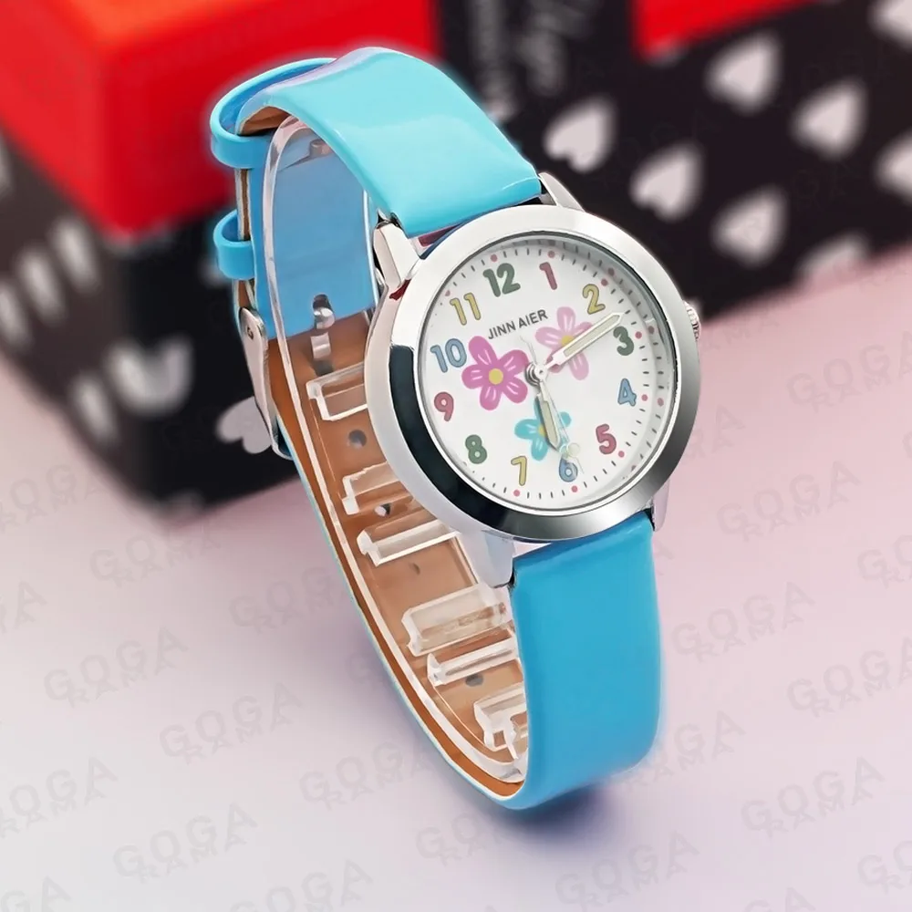 Montre à quartz en cuir à motif de fleurs pour enfants, rose, rouge, blanc, garçons, filles, horloge, cadeau de nouvel an, nouveau