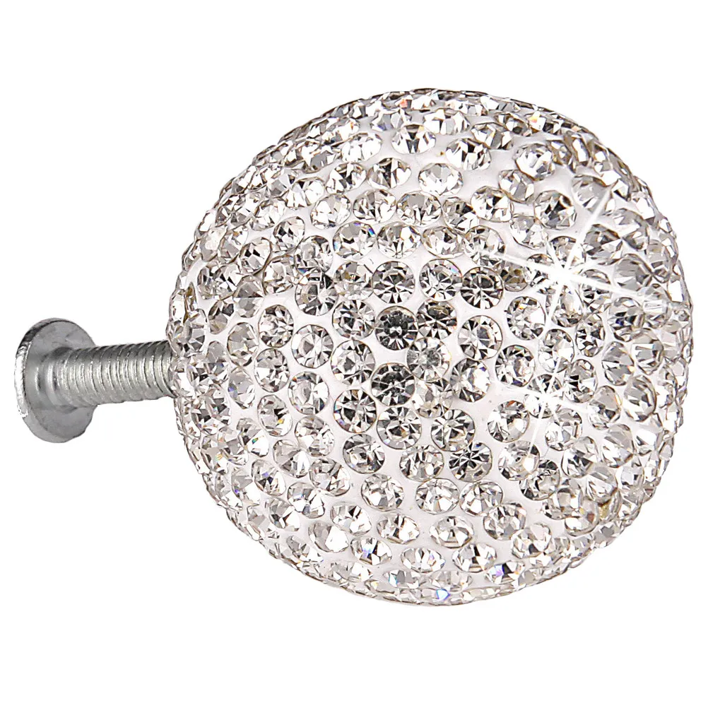 1Set Stainless Steel Metal Round Pull Handles Rhinestone Inlaid Five Screw Sizes Stylish Drawer Cabinet Wardrobe Door Knobs