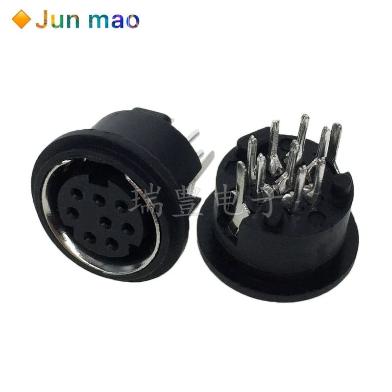 2pcs S terminal 4P6P8 mini PS2 socket DIN socket small circular eight core female socket 180 degree vertical plug board