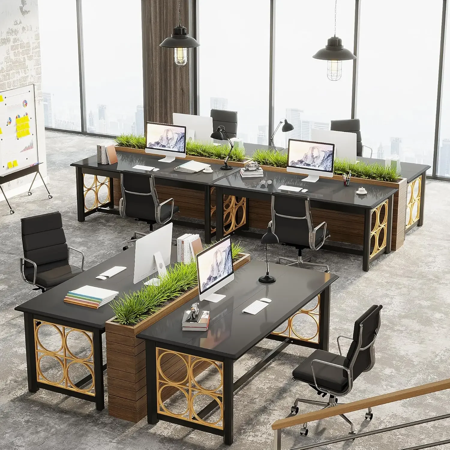 Executive Desk, Modern Office Desk with Glossy Surface, Large Computer Desk for Home Office, Conference Table