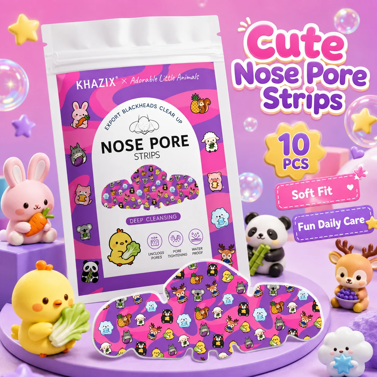 1/10pcs Cartoon Nose Patch, Deeply Cleansing And Rejuvenating Nose Skin, Unclogging Pores, For Smooth And Clear Nose Skin
