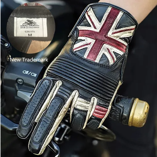 Imagen 1 del producto Un par de guantes de motocicleta de cuero genuino Retro Unisex protección transpirable Scooter guantes de conducción de Motocross pantalla táctil