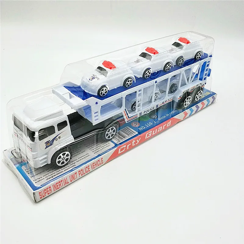 

1:50 Simulation Diecast Model Truck Toys Sliding Double Decker Transport Vehicle Trailer With 5 Cars Children Boys Fun Gifts