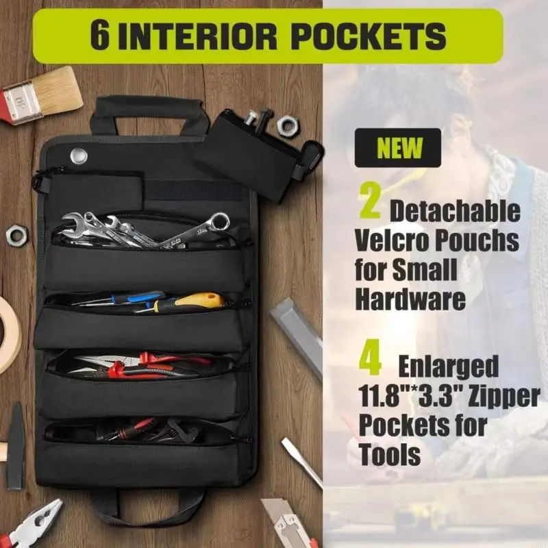 

Large Capacity Roll Up Tool Organiser with Reinforced Handle Strong Foldable Tool Case for Automotive & DIY Tools H9EE
