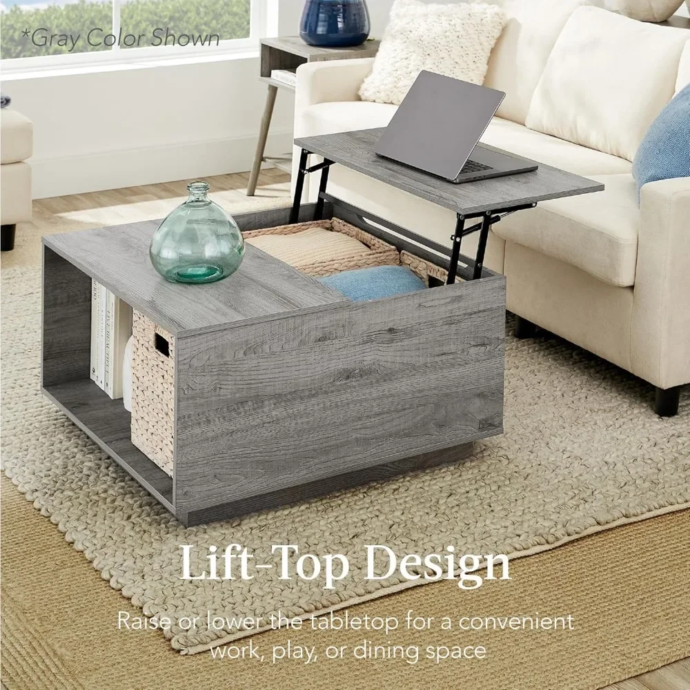 Best Choice Products Square Lift Top Coffee Table, Wooden Rustic Modern Multifunctional Accent Table for Living Room