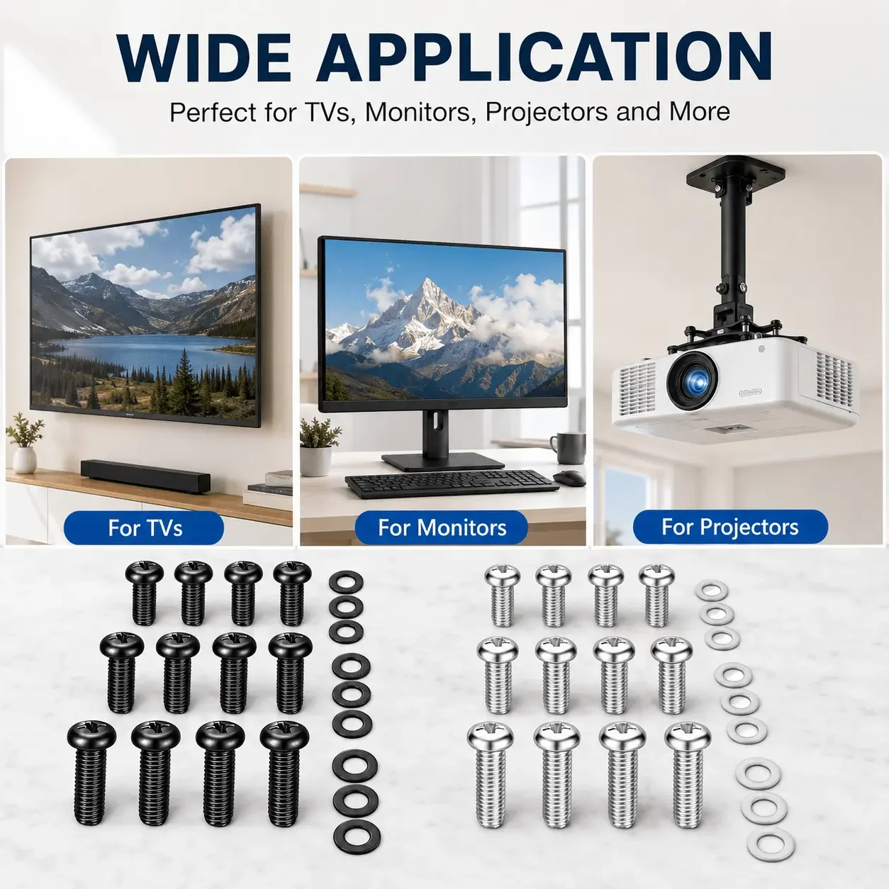 VESA Wall Mounted TV Installation hardware Kit (10 Bolts, 10 Washers), Used for TV, Projector, Home Maintenance, and Bracket Fix