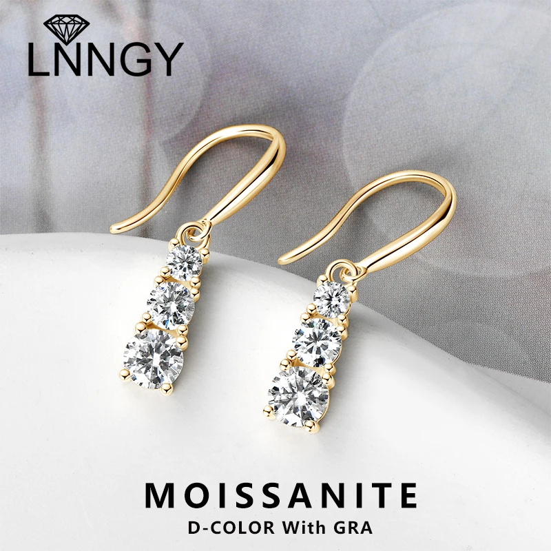 

Сертифицированные Lnngy серьги-капли GRA D0.90CT с муассанитом, стерлинговое серебро 925 пробы, серьги-подвески с тремя камнями для свадебных украшений, подарок