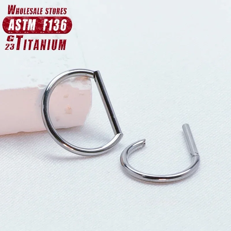 Piercing Nose Ring F136 Titanium D Shape Segment Ring Clicke Jewelry CZ Nose Earring Lip for Women Half Ring Cartilage Wholesale