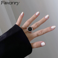 Foxanry Black Drop Glaze Round Rings For Women Couples Fashion Personality Minimalist Classic Daily Party Jewelry Gift Wholesale
