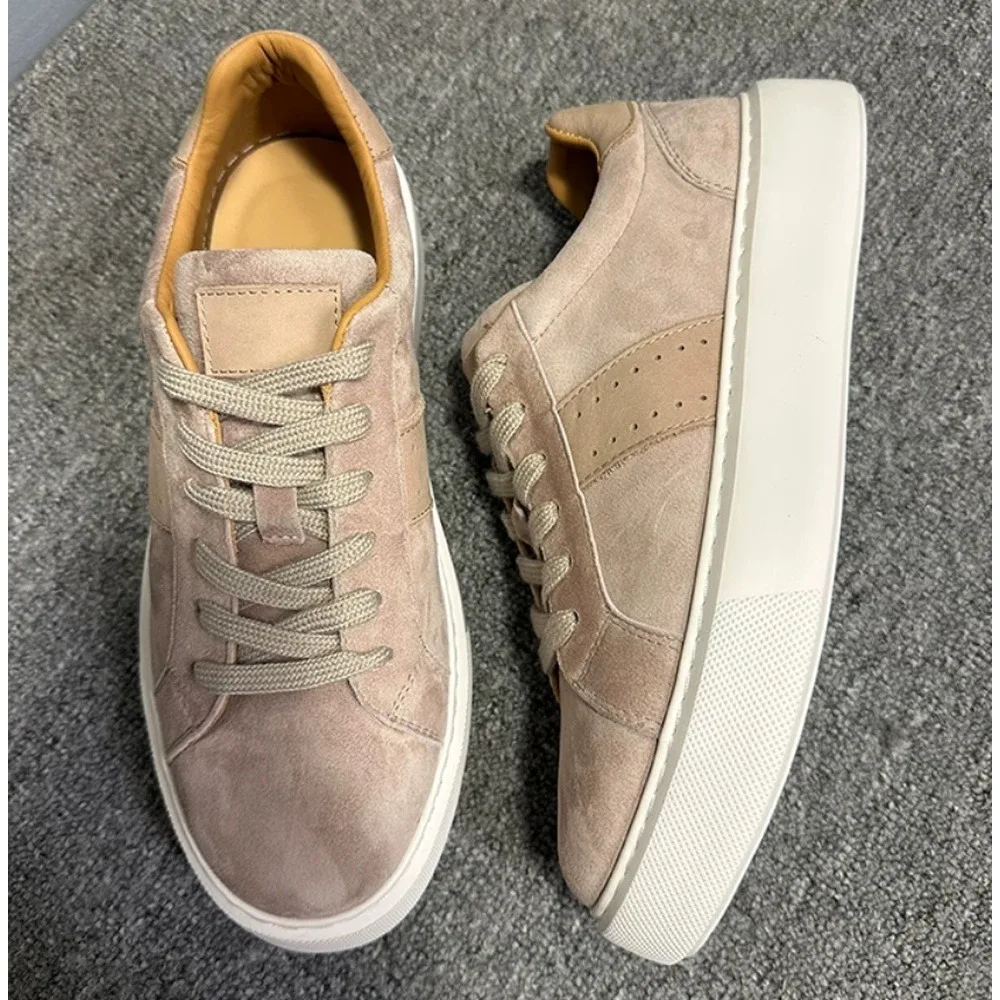 Men's Suede Low Top Sneakers, Lace Up Casual Skate Shoes, Soft Comfort Daily Walking Fashion Flat Shoes For Outdoor Street