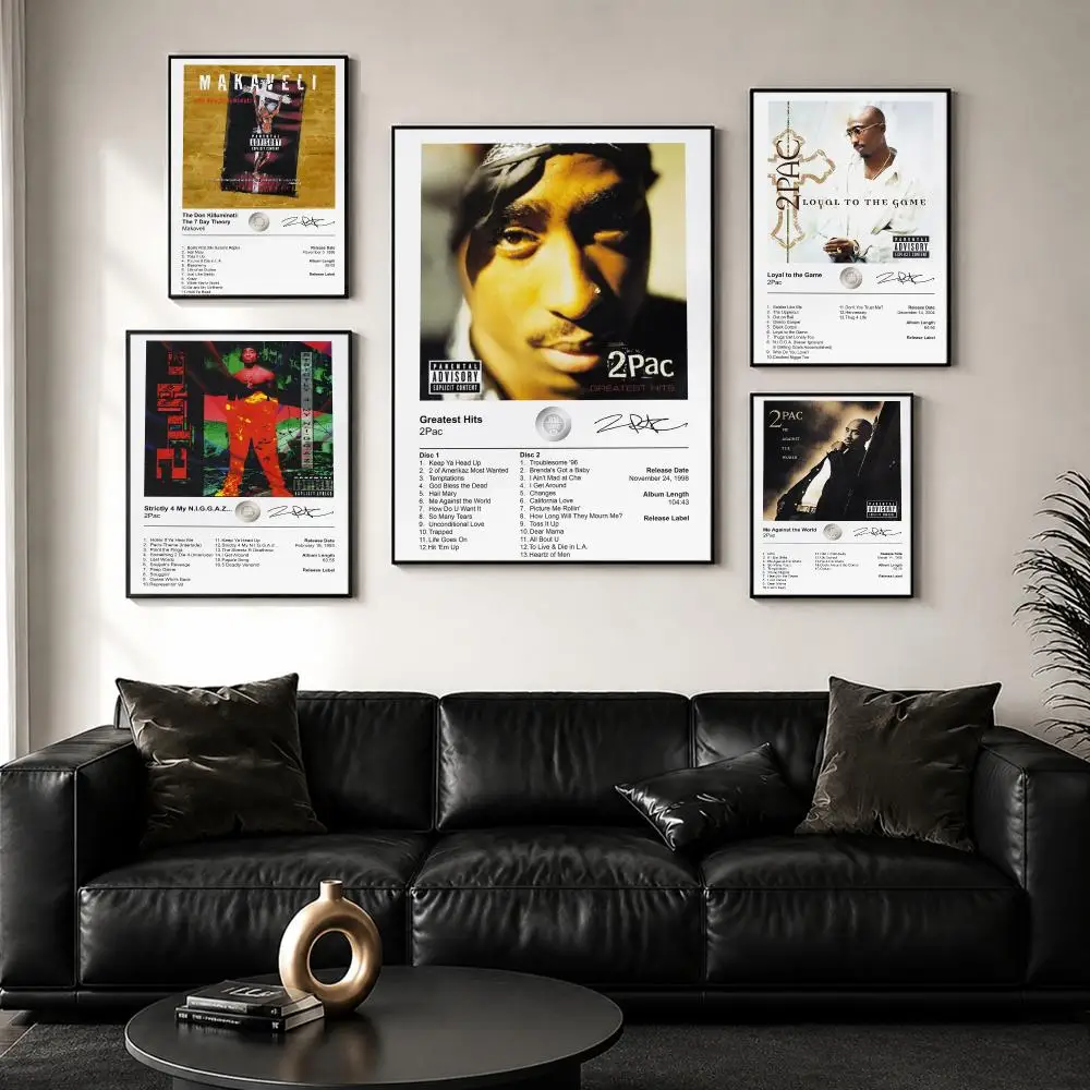Singer Album T-Tupac Shakur Poster Decorative Wall Art Sticker Mural Print for Bedroom Living Room Hallway Home Decor Gift