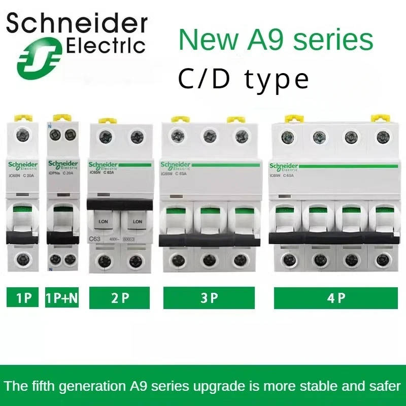Schneider MCB Air Switch 1/2/3/4P Miniature Circuit Breaker IC65N Type C/D Household 2/3/4/6/10/16/20/32/50/60/63a Air Switch