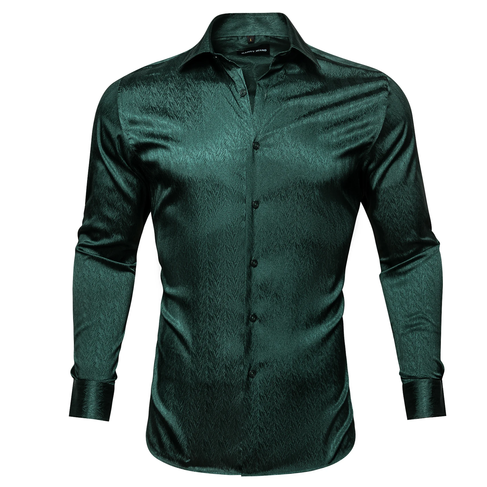 New Luxury Green Solid Shirt for Men Silk Polyester Long Sleeve Social Dress Shirt Wedding Party Men Cloth Autumn Spring Blouse