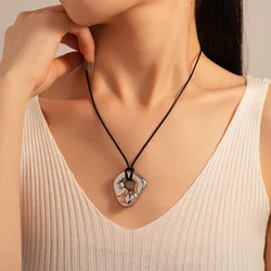 Irregular Geometric Circle Pendant Necklace for Women Vintage Long Leather Rope Chian Necklaces Sweater Chain Jewelry Gifts