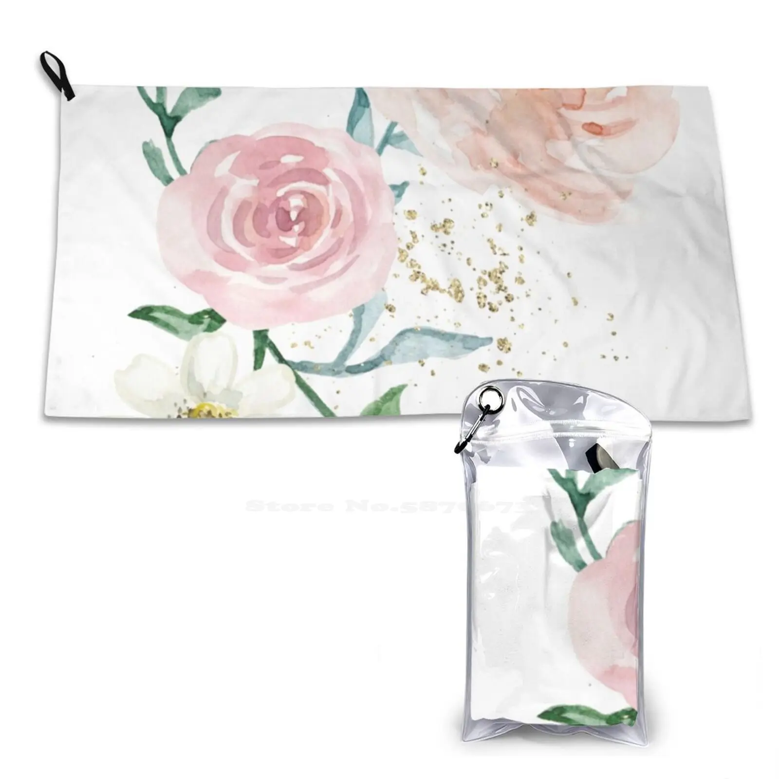 Rose Arrangement No. 1 Soft Towel Quick Dry Beach Towel Arrangement Watercolor Roses Roses Watercolor Painted Flowers Gold