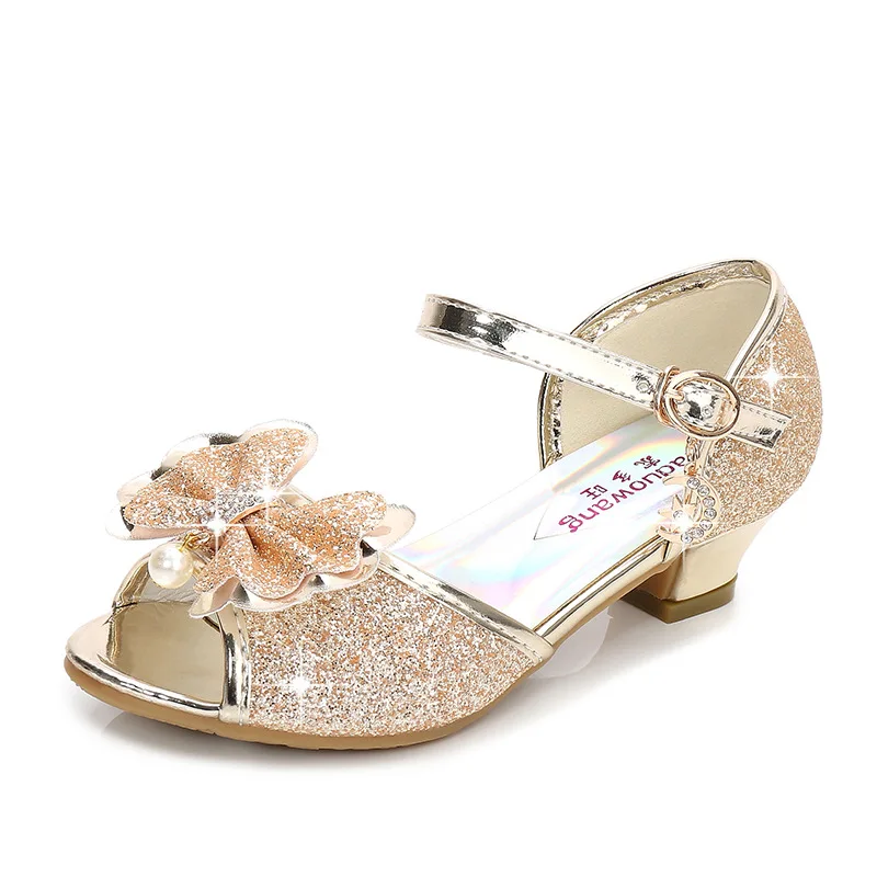 Kinder Schuhe Kristall Bogen Glänzende High Heels Prinzessin Schuhe Heißer verkauf Neue Mädchen Fischmundsandelholze high heel schuhe für kinder