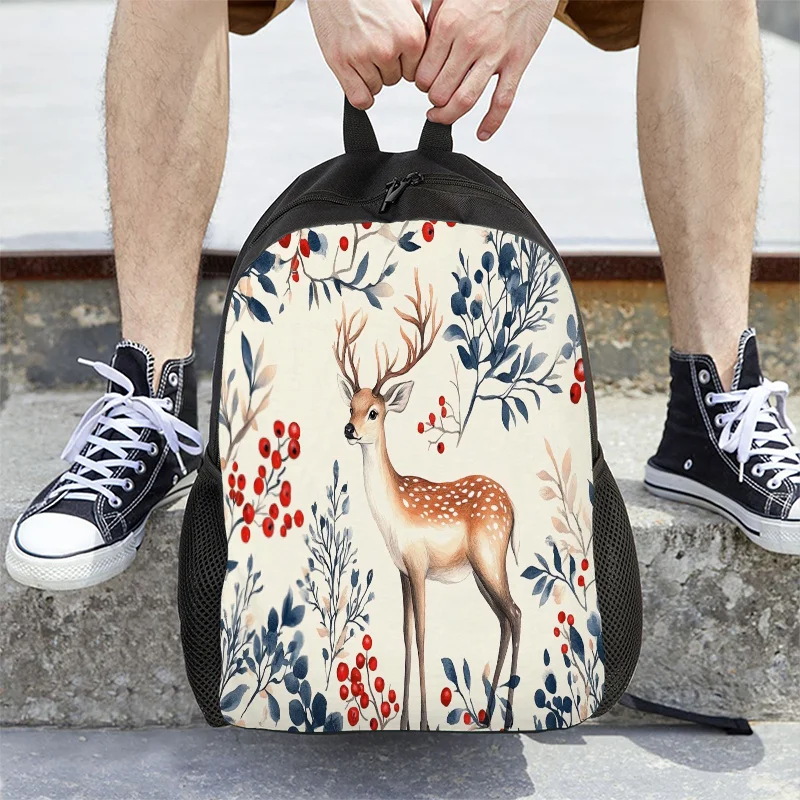 

Vibrant Deer and Forest Animal Printed Backpack - Lightweight Foldable School Bag with Adjustable Shoulder Strap, Durable
