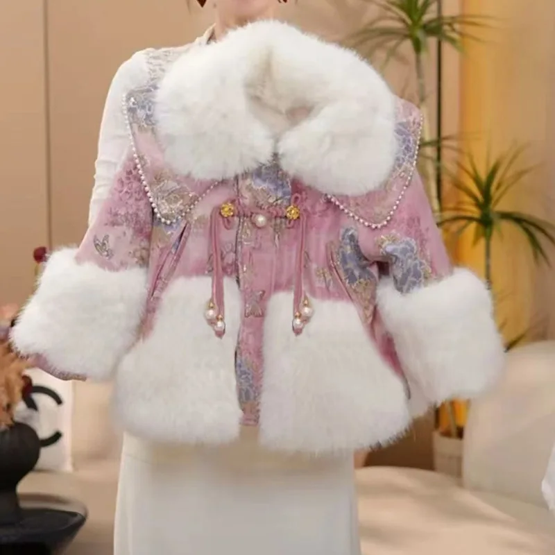 New Kawaii Children's Clothing Pie Overcome Parka Kids Girl Imitation Fur Coat Woolen Sweater Velvet Autumn Winter