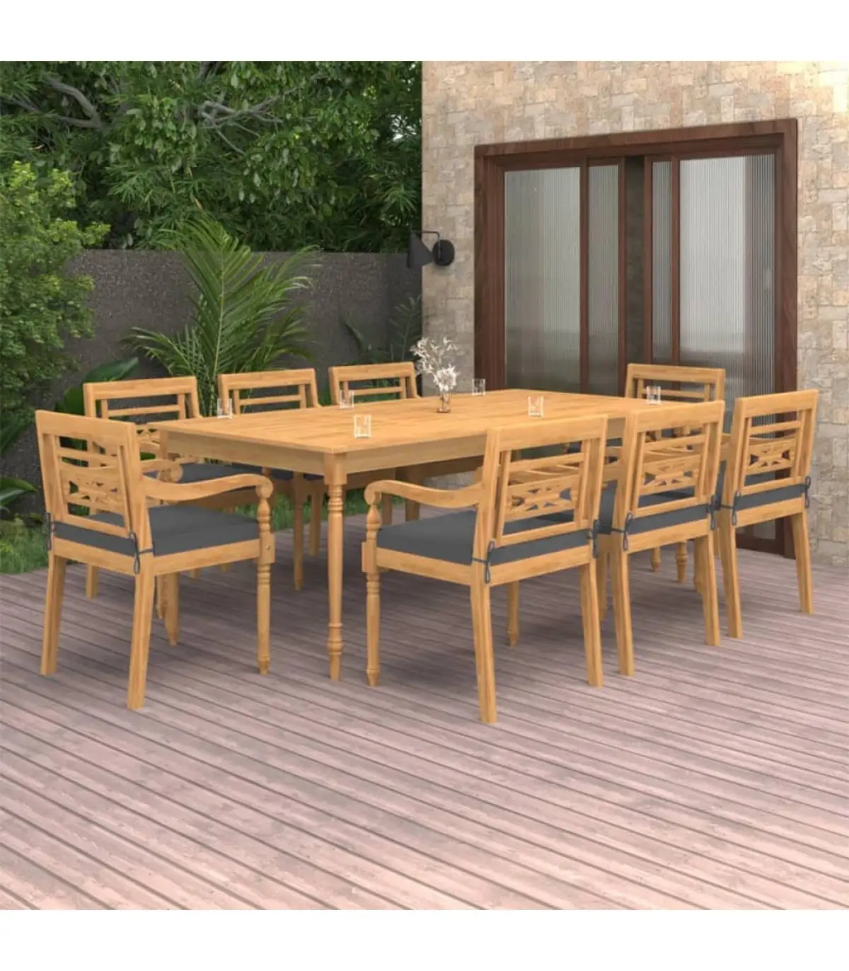 Garden sets garden dining set 9 pieces solid teak and cushions