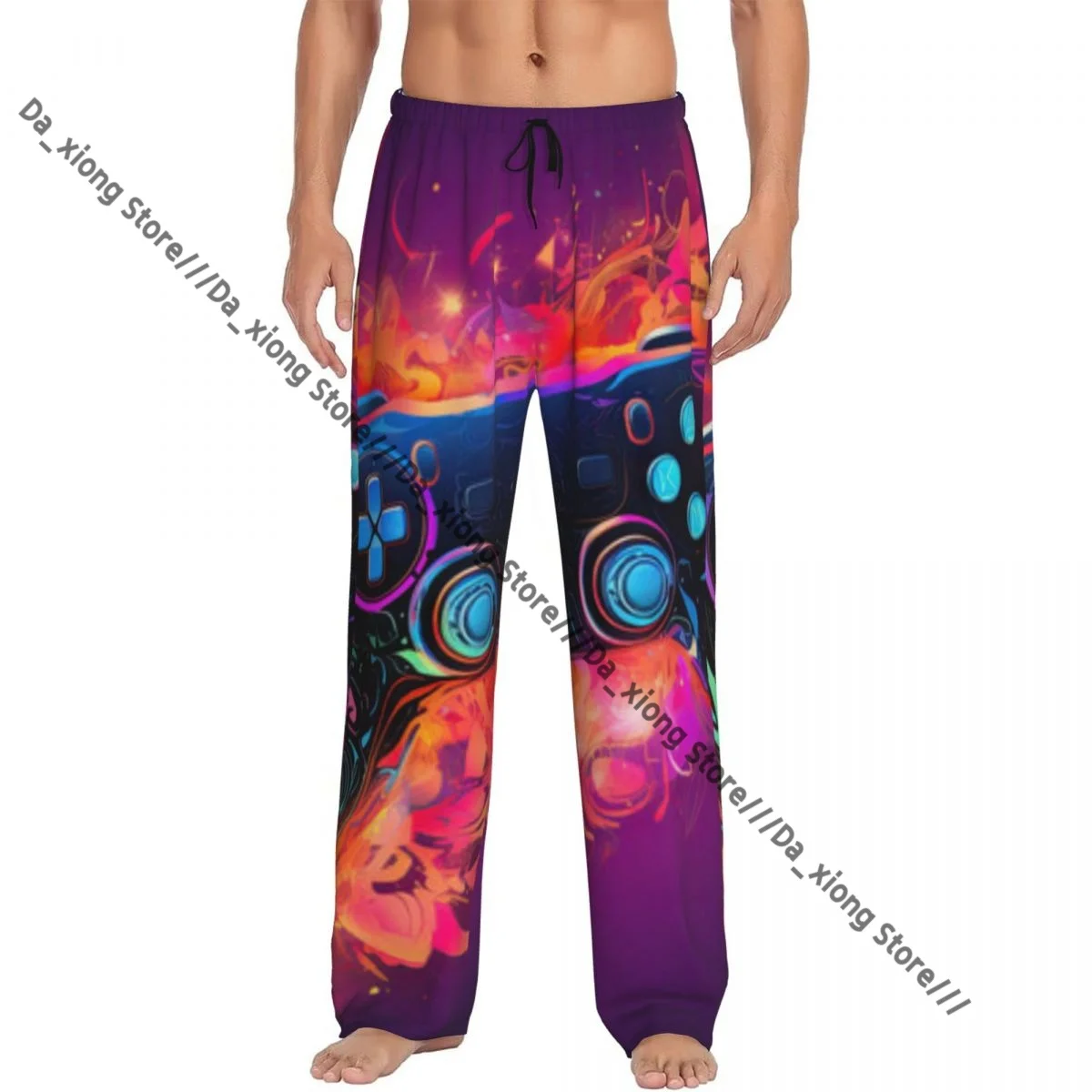 رجل عارضة بيجامة طويلة بانت فضفاض مطاطا الخصر غمبد طباعة مريحة ملابس خاصة المنزل صالة السراويل