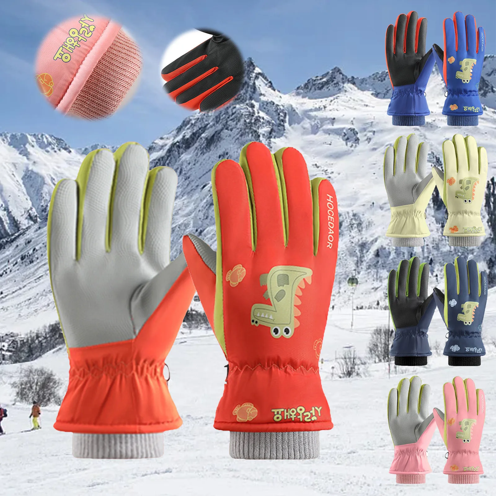 Winter Children Outdoor Skiing Gloves Fleece Thermal Kids Gloves Waterproof Windproof Baby Full Finger Mittens For 4-7 Years Old