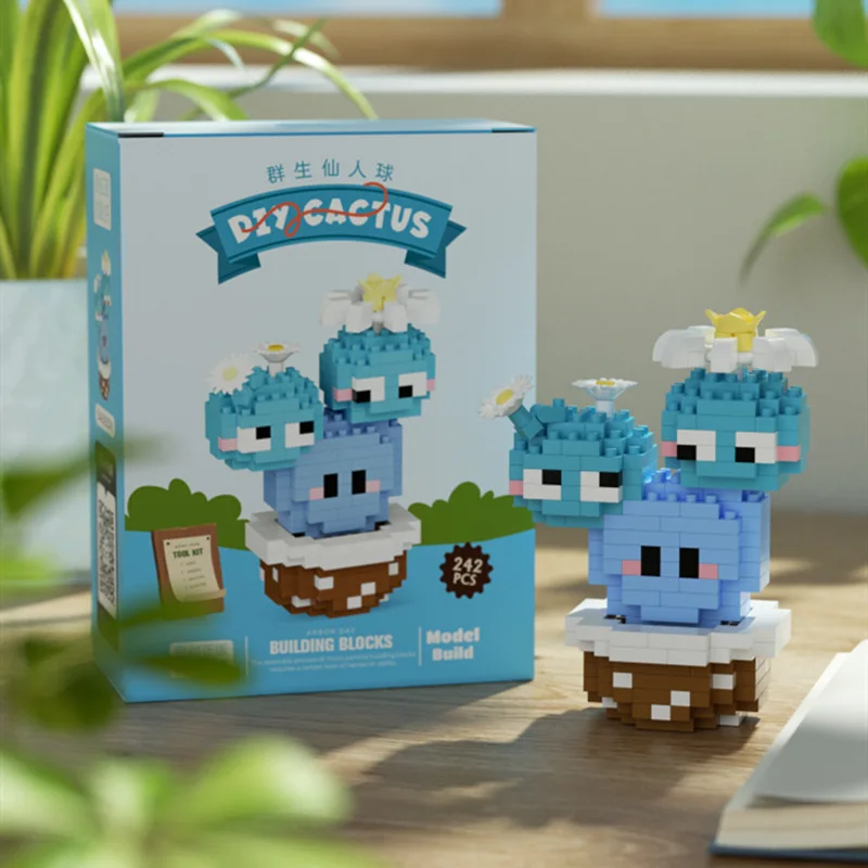 مكعبات بناء ممتعة، صبار، عصارة، زخارف إبداعية لسطح المكتب، مكعبات بناء لعبة مجمعة للأطفال والبنات