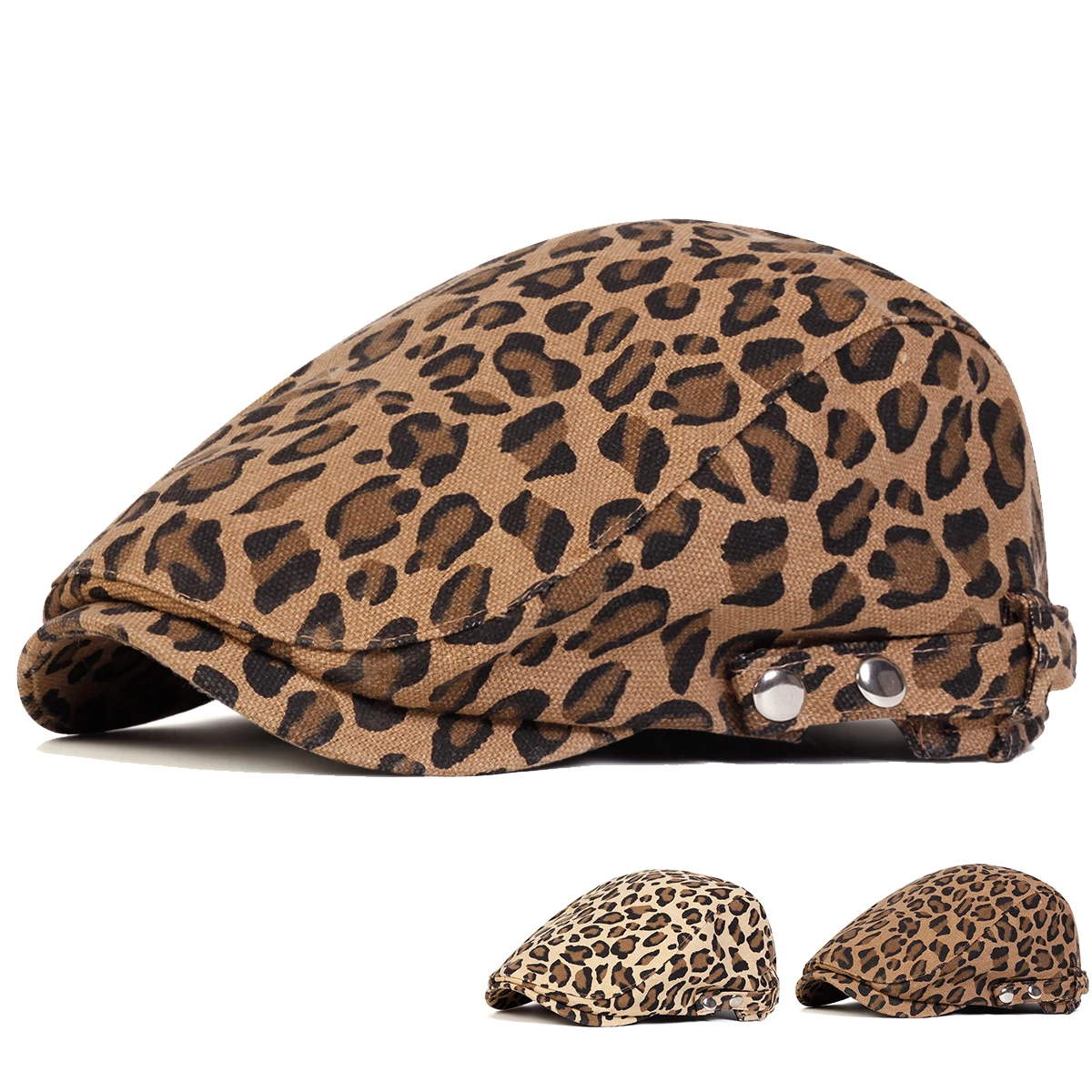 Unisex Leopard Print Newsboy Caps Men British Painters Hats Autumn Winter Berets Adjustable Flat Peaked Cap Hip Hop Berets