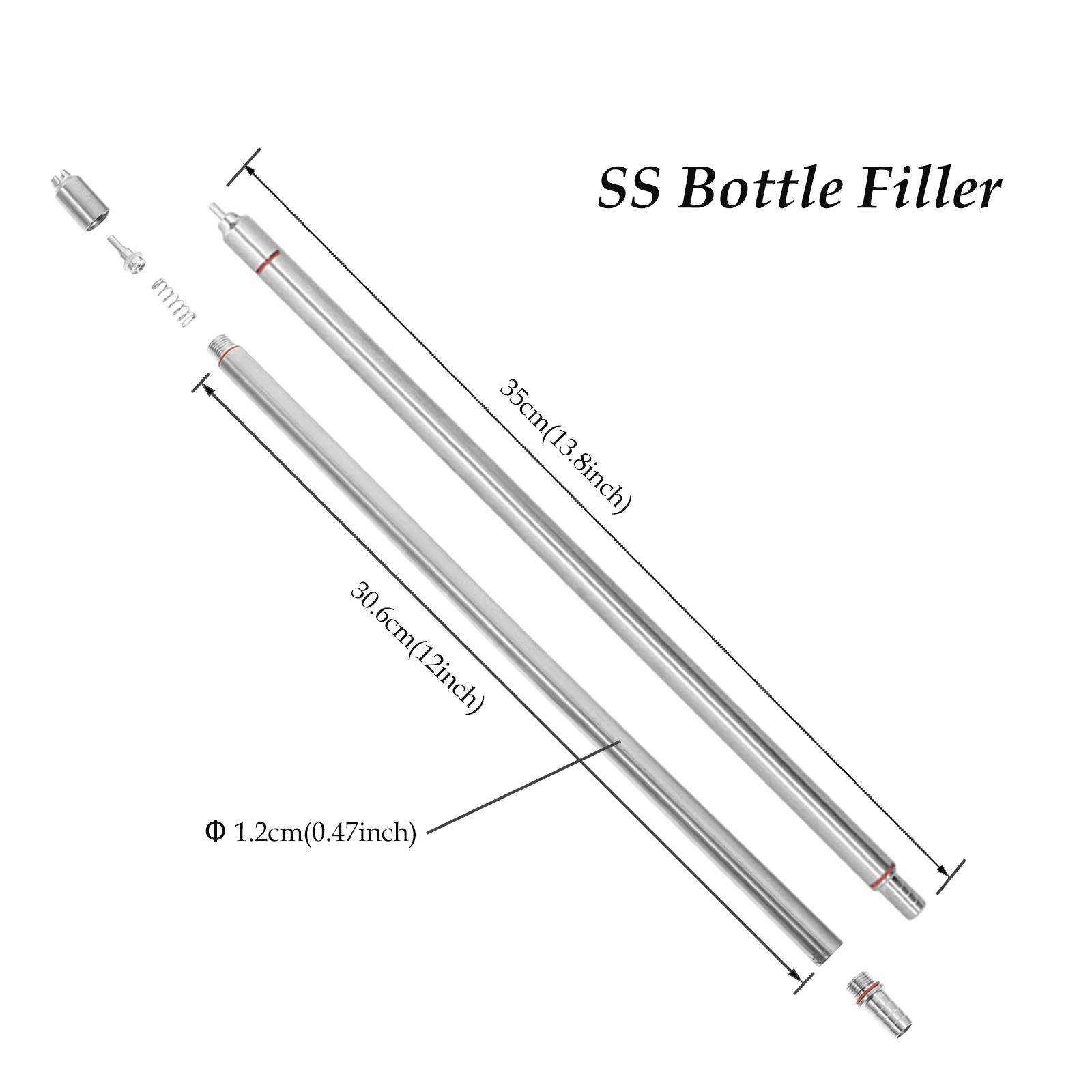 304SS حشو زجاجة البيرة المحملة بنابض مع فرشاة تنظيف النايلون بطول 13.7 بوصة (35 سم) تعبئة تخمير المنزل