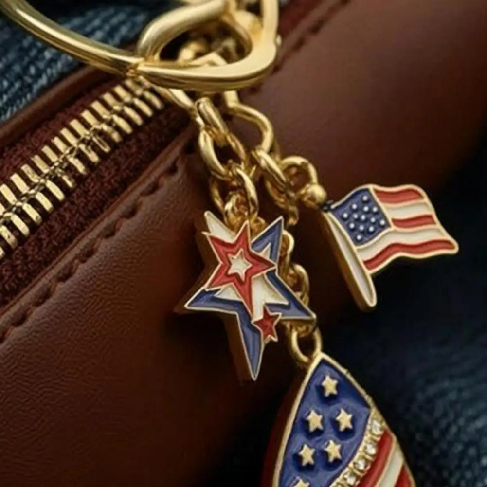 Oil Drip Color Keychain Independence Day Keychain Pendant Enamel Zinc Alloy Key Holder Usa Letters Stars Hearts Patriotic Design