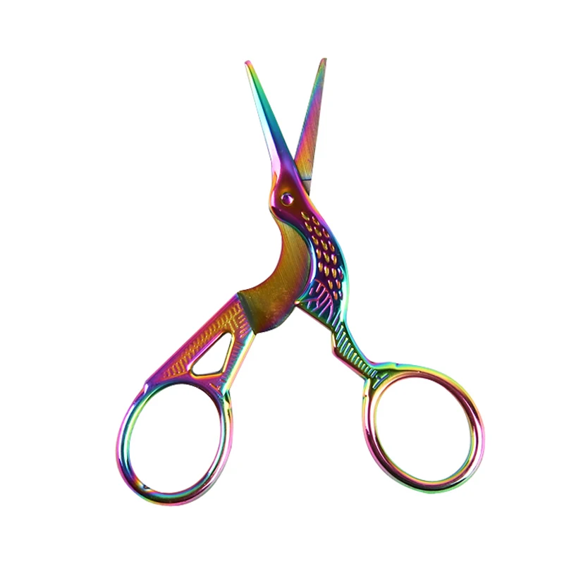 ステンレス鋼眉毛トリマーはさみ眉毛シェーバーナイフ脱毛美容メイクツール鶴の形コウノトリレトロはさみ